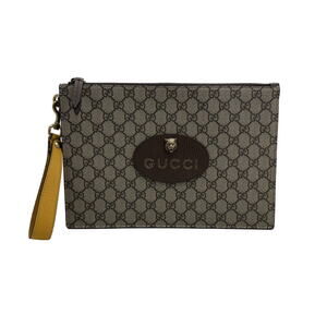 Gucci Neo GG Supreme Pouch Clutch Bag Leather Tiger Beige Brown